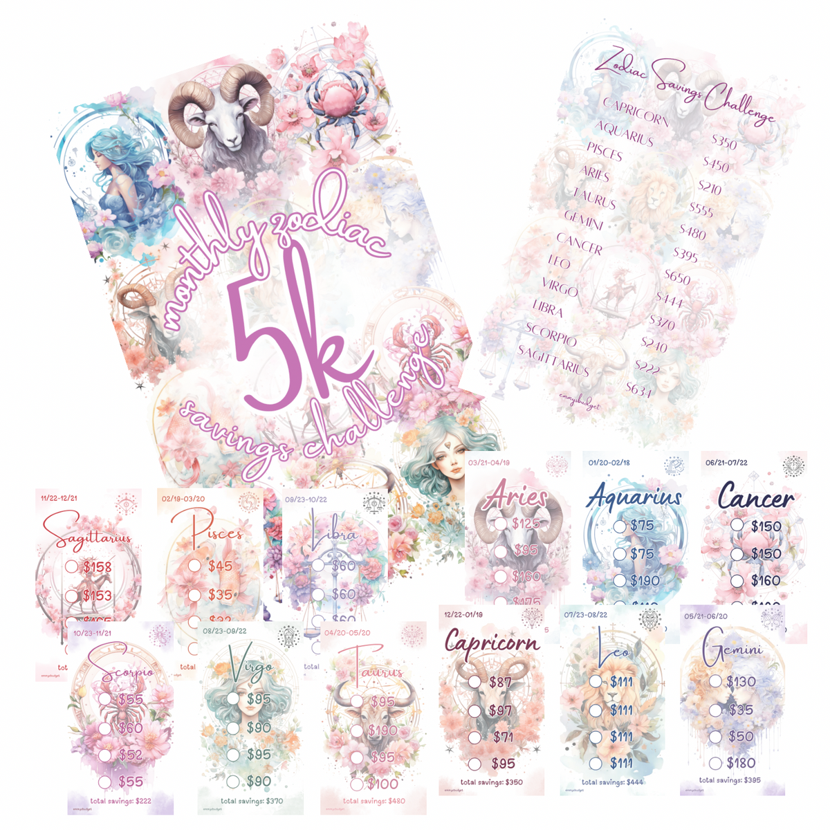 5K Monthly Zodiac Savings Challenge